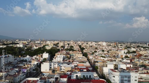 Dolly out view of the east of the Colonia Americana and the Templo Expiatorio. Guadalajara, Jalisco, Mexico