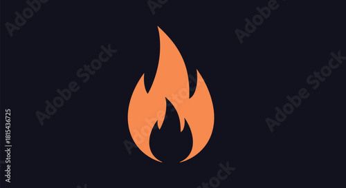 A simple and bold orange fire flame icon on a dark background, a powerful symbol for heat, energy, passion, and danger.