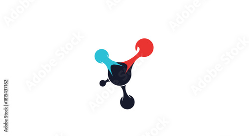 A modern and dynamic abstract logo featuring interconnected shapes in blue, red, and black, suggesting technology, connection, or molecules.