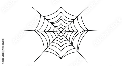 Symmetrical and clean black outline illustration of a classic spiderweb, isolated on a plain white background for versatile use.