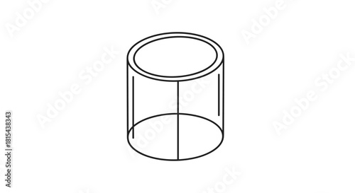 Simple and clean black line art illustration of a hollow cylinder, showing a basic three-dimensional geometric shape perspective.