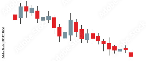 Dynamic Financial Market Candlestick Chart Vector with Falling Trends and Multi-Color Trading Indicators