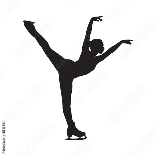 Elegant figure skater silhouette performing a beautiful spiral, showcasing grace and athleticism in a dynamic pose, perfect for sports or arts promotions