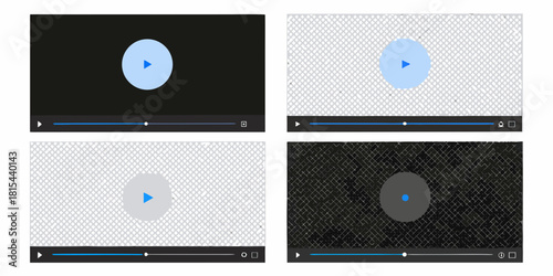 Four different video player interfaces with play buttons and control bars