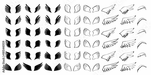 Collection of angel wings in different styles and shapes black and white