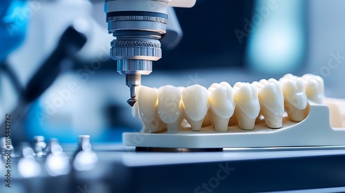 Robotic precision milling machine crafting dental prostheses in a modern laboratory for advanced dentistry.