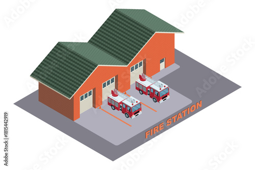 Isometric of a Fire Station Vector Illustration