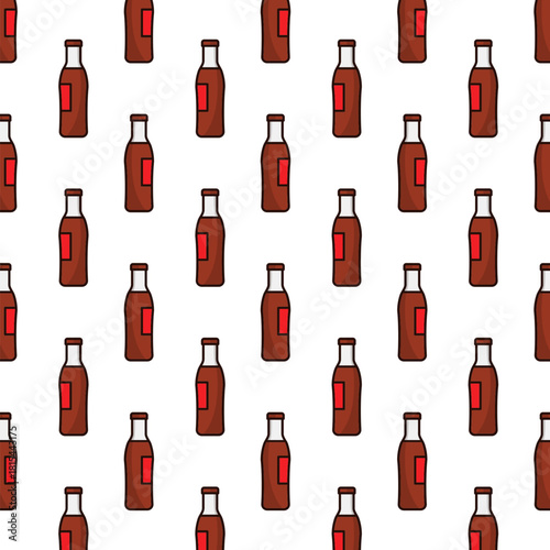 Cute Handdrawn Bottle Drink Seamless Repeat Pattern on White Background