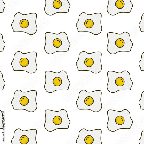 Seamless Cute Fried Egg Breakfast Meal Culinary Food Illustration Pattern