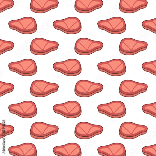 Repeating Flat Design Raw Steak Pattern For Butcher Shop Products