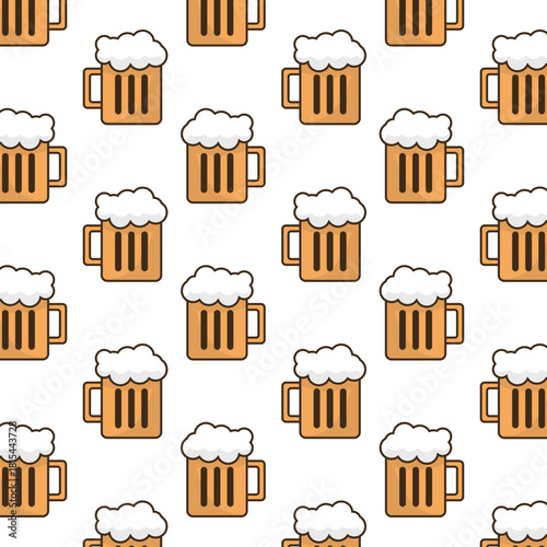 Cartoon Style Beer Mug Seamless Pattern Alcoholic Beverage Background
