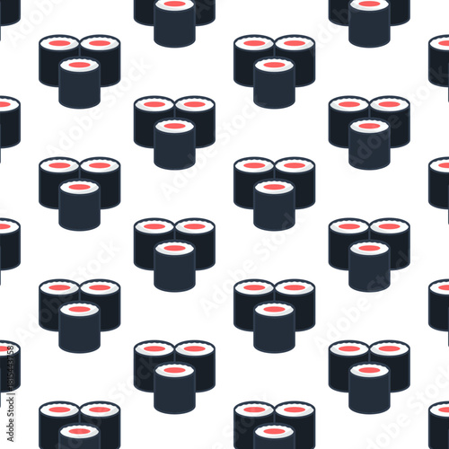 Flat Style Simple Sushi Roll Food Japanese Seamless Pattern Background