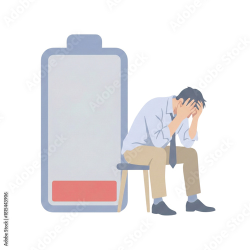 Exhausted Business Professional Overwhelmed by Low Battery Metaphor for Burnout and Fatigue