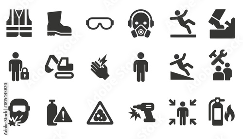 Collection of safety icons and symbols on a white background