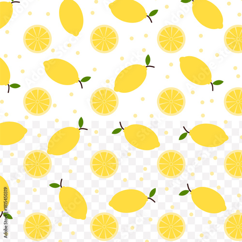 Seamless Flat Lemonade Drink Pattern with Lemon Slice on White Background