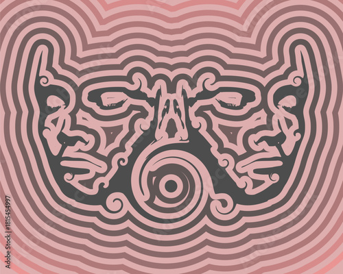 Two young women face front view. Melted with spiral and decorated by curls. Elegant silhouette of a female heads. Split personality disorder.