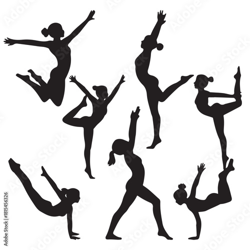 silhouettes of people dancing, Silhouette of woman in dynamic poses Vector