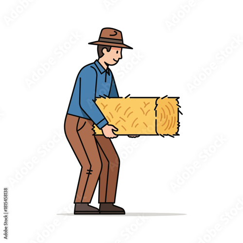 Hay Bale Farmer Hardworking Man Carrying Hay in an Agricultural Setting