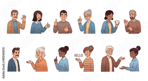 Set of Diverse People Gesturing with Hands and Arms, Various Emotions