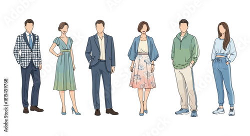 Group of People Fashion Illustrations for Web Design Mockups