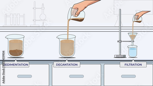 Sedimentation Decantation and Filtration Process Illustration