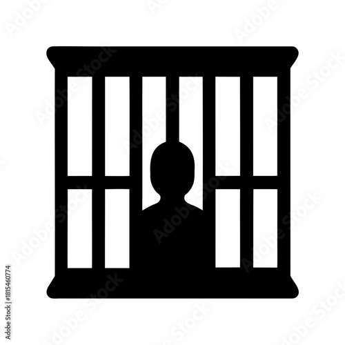 Confined human behind bars, jail icon, isolated vector art Vector, illustration