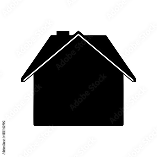 Simple black house icon with roof and chimney silhouette Vector, illustration