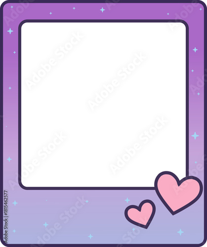 blank purple gradient photo frame with heart design