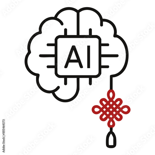 Artificial Intelligence brain icon with Chinese knot, smart technology.