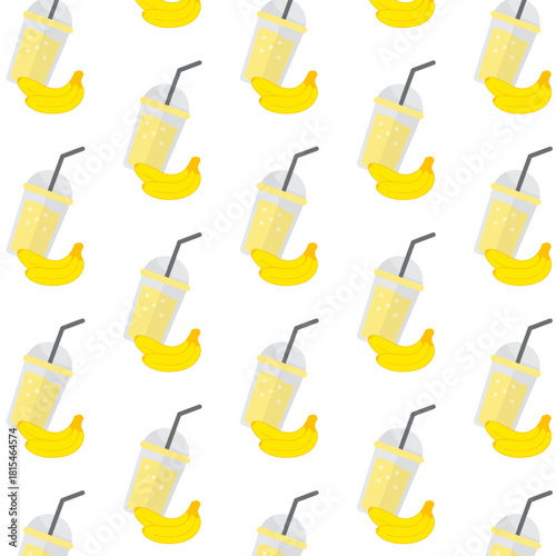 Flat Seamless Banana Smoothie Refreshment Drink Tropical Fruit Pattern