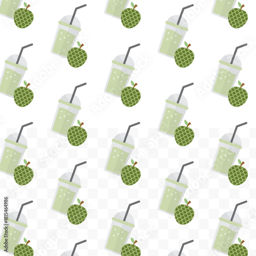 Simple Flat Illustration Custard Apple Smoothie Drink Seamless Repeat Pattern