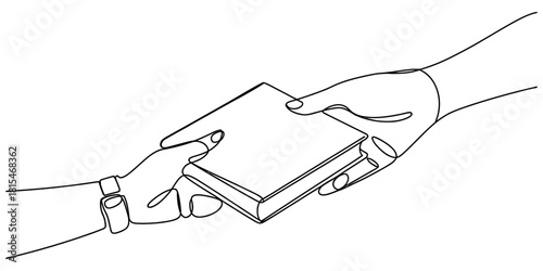 Continuous line drawing: handing a book isolated on transparent background, isolated on white background, Vector, illustration
