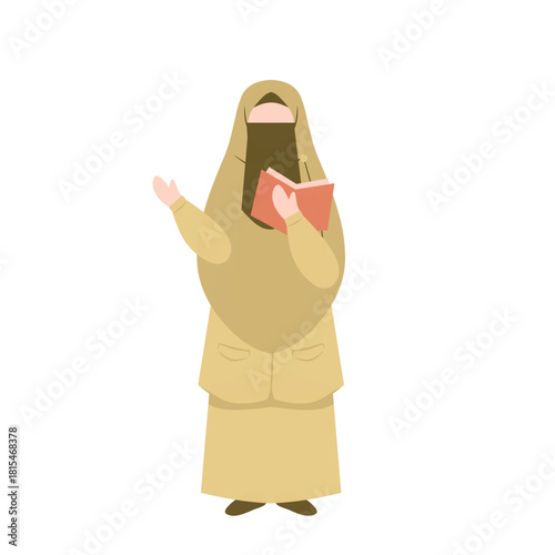 Female Teacher in Niqab and Khaki Uniform – Flat Faceless Illustration
