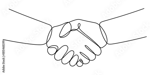 Continuous line handshake drawing isolated on transparent background, isolated on white background, Vector, illustration