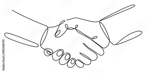 Continuous one line handshake isolated on transparent background, isolated on white background, Vector, illustration