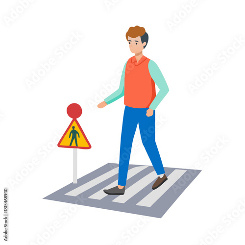 vector of a young man crossing the road

