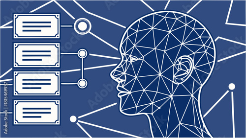 Abstract human face side view with data flow connections, representing technology and innovation
