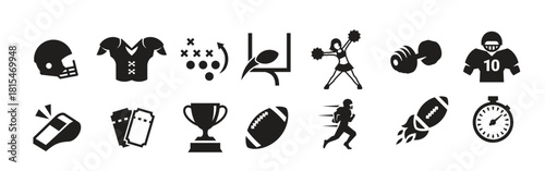  american football icons black on a white background