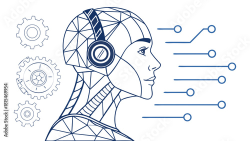 Abstract human face in profile with headphones, showcasing technology and innovation in AI
