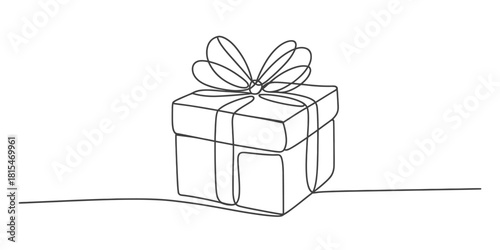Continuous one-line drawing of a gift box isolated on transparent background, isolated on white background, Vector, illustration