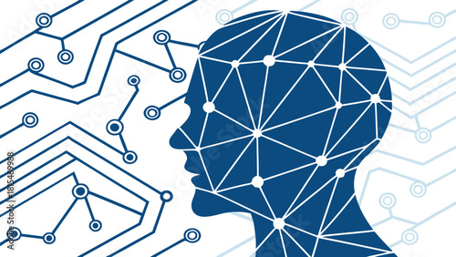 Abstract human head design with connected dots and lines, symbolizing technology and innovation