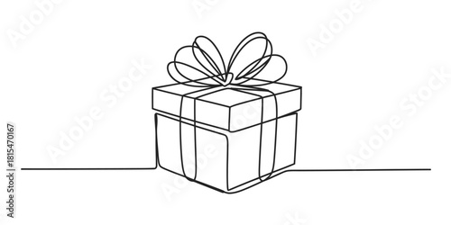 One line drawing of a gift box isolated on transparent background, isolated on white background, Vector, illustration