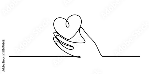 Continuous line drawing of hand holding heart isolated on transparent background, isolated on white background, Vector, illustration