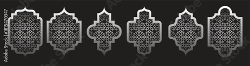 arabic windows set islamic frame with pattern background 