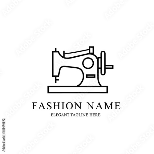 Minimalist Line Art Sewing Machine Logo for Fashion Brand.