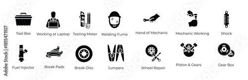 automobile repair services solid icons