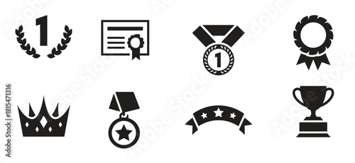 awards icons set black o na white background 