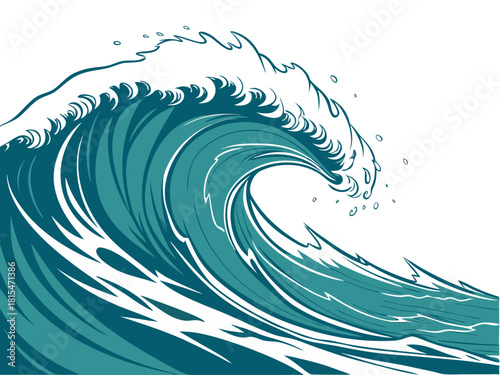 Powerful Ocean Wave, Big Water Stream, Surf Wave Logo on transparent Background. Dynamic Sea Wave Illustration, Marine Life, Surfing Background. Sea weave on transparent Background. Tidal Wave Clipart