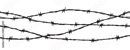 Barbwire fence background. Hand drawn vector illustration in sketch style. Design element for military, security, prison, slavery concepts