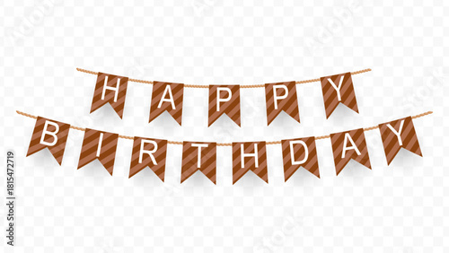 Elegant Striped Brown Happy Birthday Bunting Banner Decorative Celebration Design